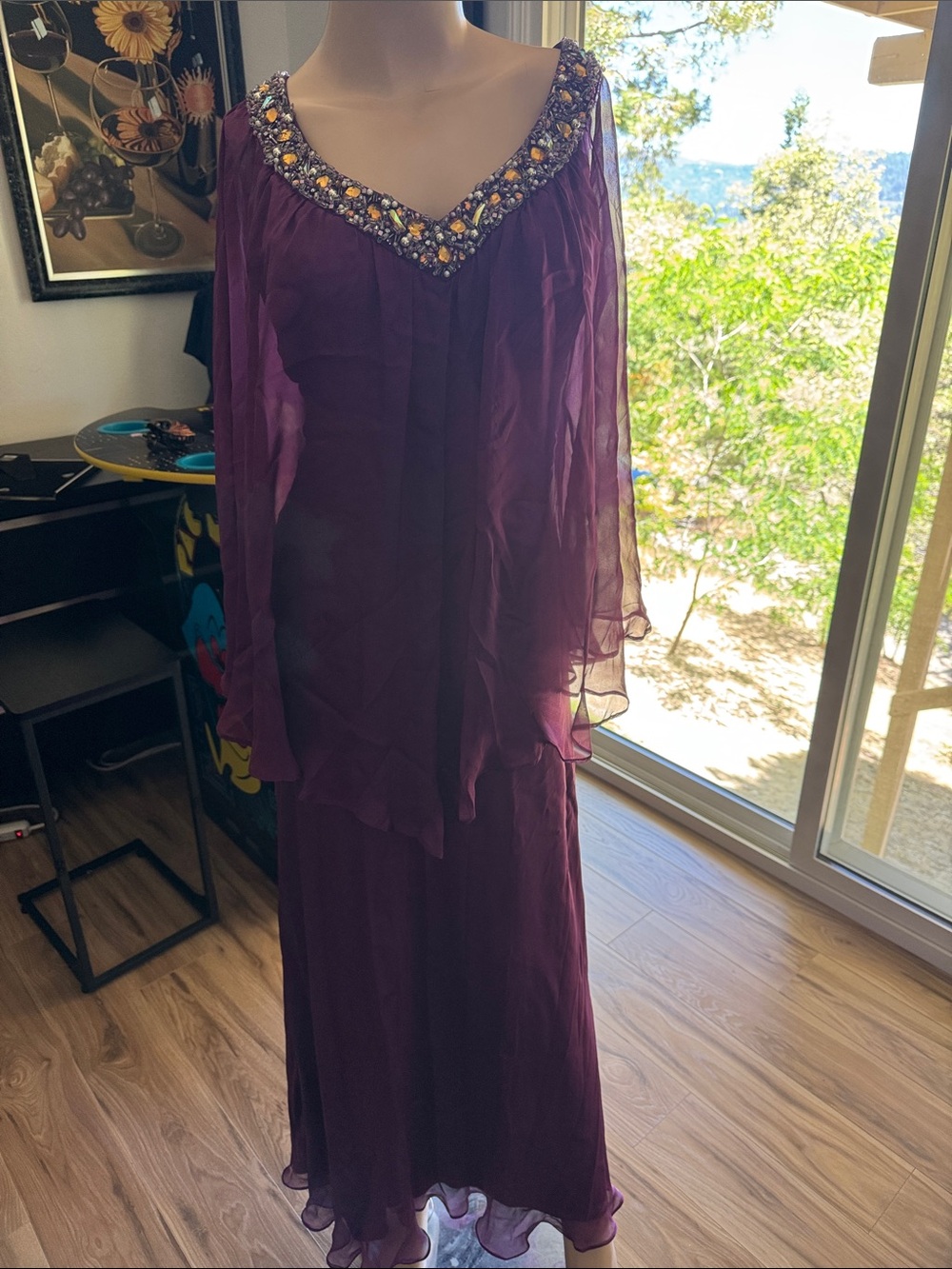 Elegant Beaded V-Neck Purple Evening Dress P10